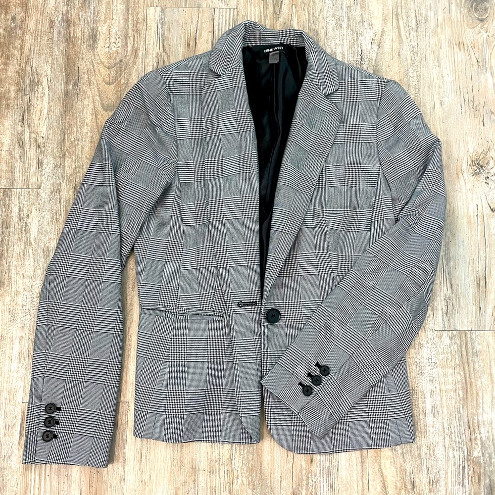 Nine West Classy Black and White Plaid Blazer